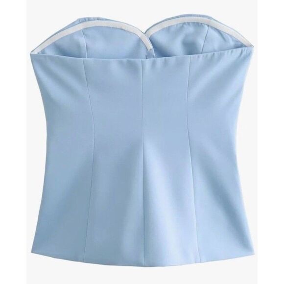 Strapless Blazer Tube Top Button Front Blue Women’s Medium - Picture 2 of 4